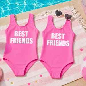 Personalized Kids Swimsuit One Piece,  Matching Best Friends Swimwear, Custom Text Swimsuit Girls, Birthday Outfit, Pool Party Outfit