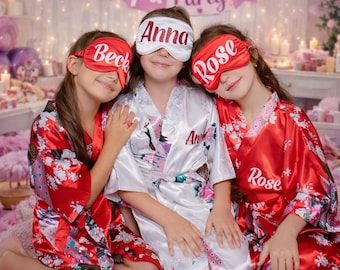 Personalized Kids Floral Satin Robe: Spa Party Sleepover Gift