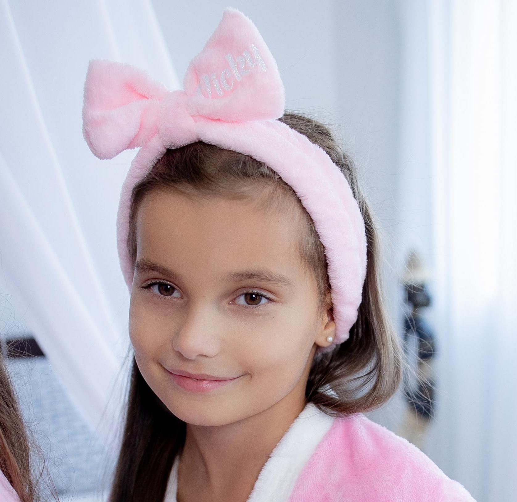 Personalized Kids Spa Headbands: Fluffy Bow, Girls Sleepover Party