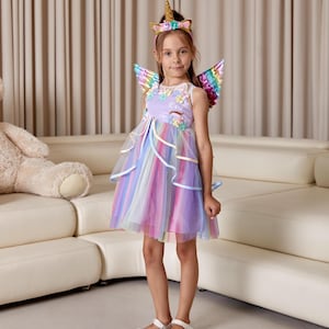 Magical Unicorn Tutu Dress for Kids with Wings, and Headband, Rainbow Unicorn Dress, Unicorn Birthday dress, Custom Dress, Unicorn Costume