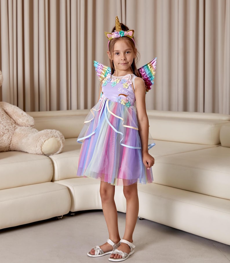 Magical Unicorn Tutu Dress for Kids with Wings, and Headband, Rainbow Unicorn Dress, Unicorn Birthday dress, Custom Dress, Unicorn Costume