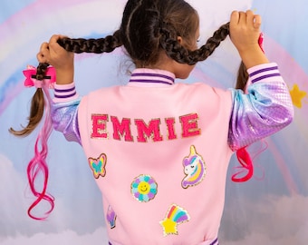 Custom Kids Varsity Jacket, Kids Unicorn Jacket, Unicorn Custom Name Varsity Bomber, Personalized Kids Baseball Jacket, Custom Kids Bomber
