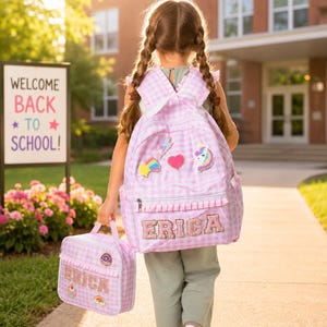 Personalized Plaid Backpack and Lunch Box Set: Chenille Letter Patches