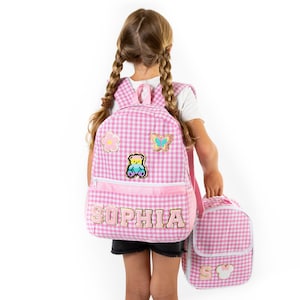 Plaid Custom Name backpack and lunch box, Personalized Plaid backpack, Back to school gift, School backpacks, Custom patches backpacks  -st2
