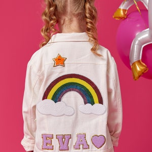 Personalized Rainbow Jacket for Kids, Custom Denim jackets, Girls Jean jackets, Fashion Denim jackets, Little girl gift, Girls cool jackets
