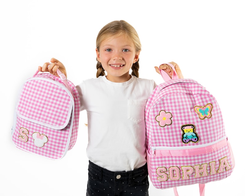 Personalized Plaid Backpack & Lunch Box: Custom Chenille Name Patches ...