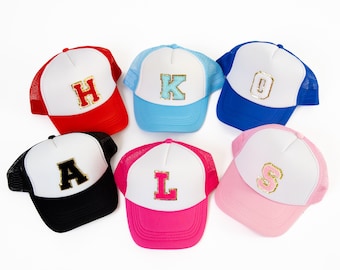 Personalized Kids Trucker Hat: Initial Chenille Patch Baseball Cap
