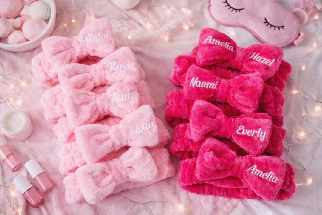 Personalized Kids Spa Headbands: Fluffy Bow, Girls Sleepover Party