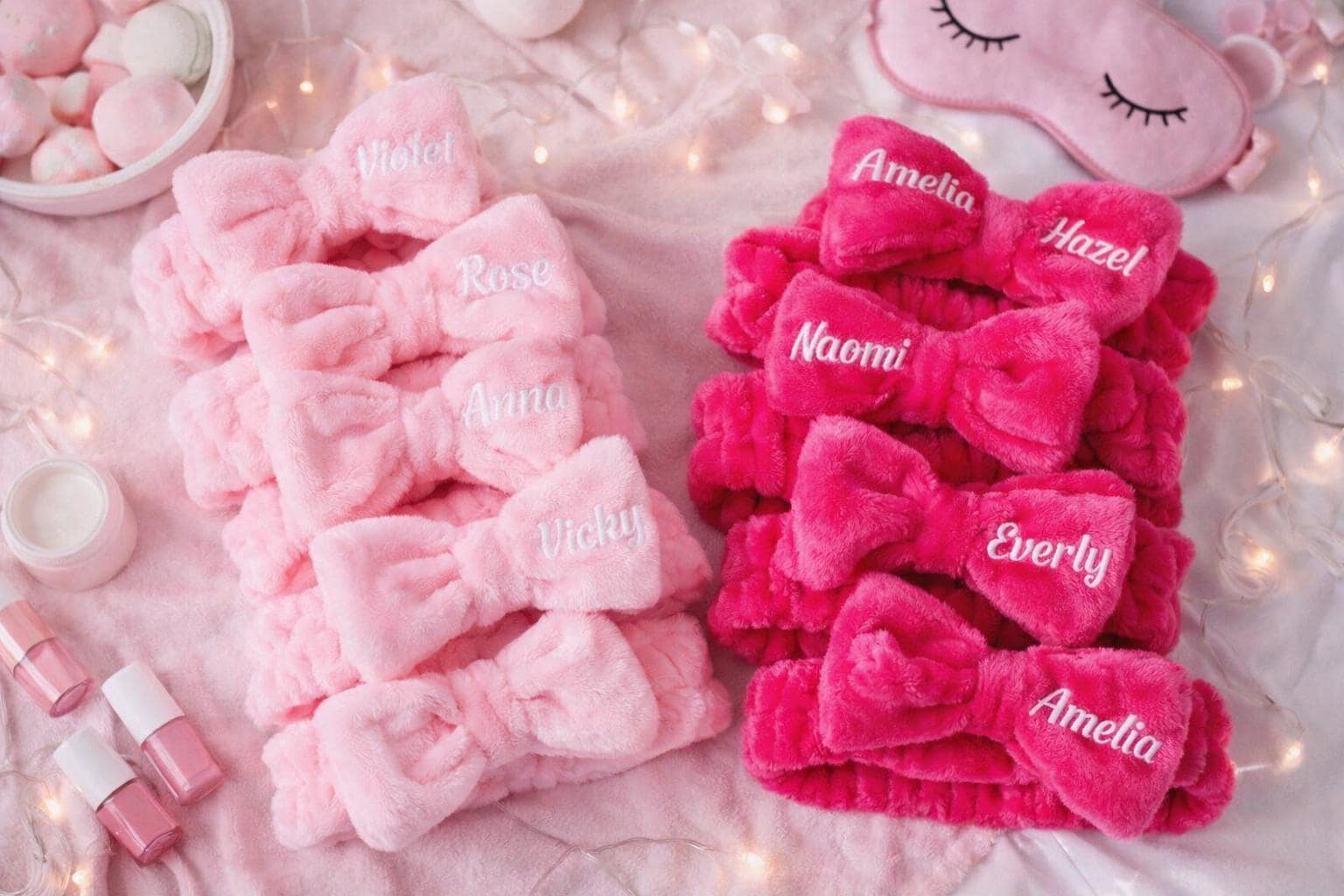 Personalized Kids Spa Headbands: Fluffy Bow, Girls Sleepover Party