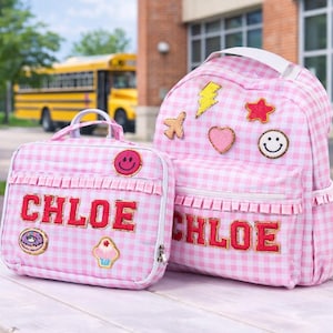 Plaid Personalized Backpack and Lunch Box: Custom Name Chenille Patch