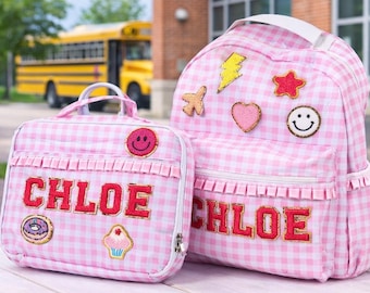 Plaid Personalized Backpack and Lunch Box: Custom Name Chenille Patch