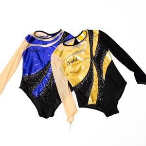 Personalized Girls Gymnastics Leotard: Gold Sparkle Dance Outfit