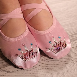 Personalized Pink Ballet Slippers: Custom Crown Dance Shoes