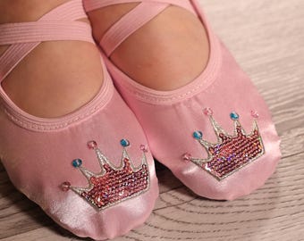 Personalized Pink Ballet Slippers: Custom Crown Dance Shoes