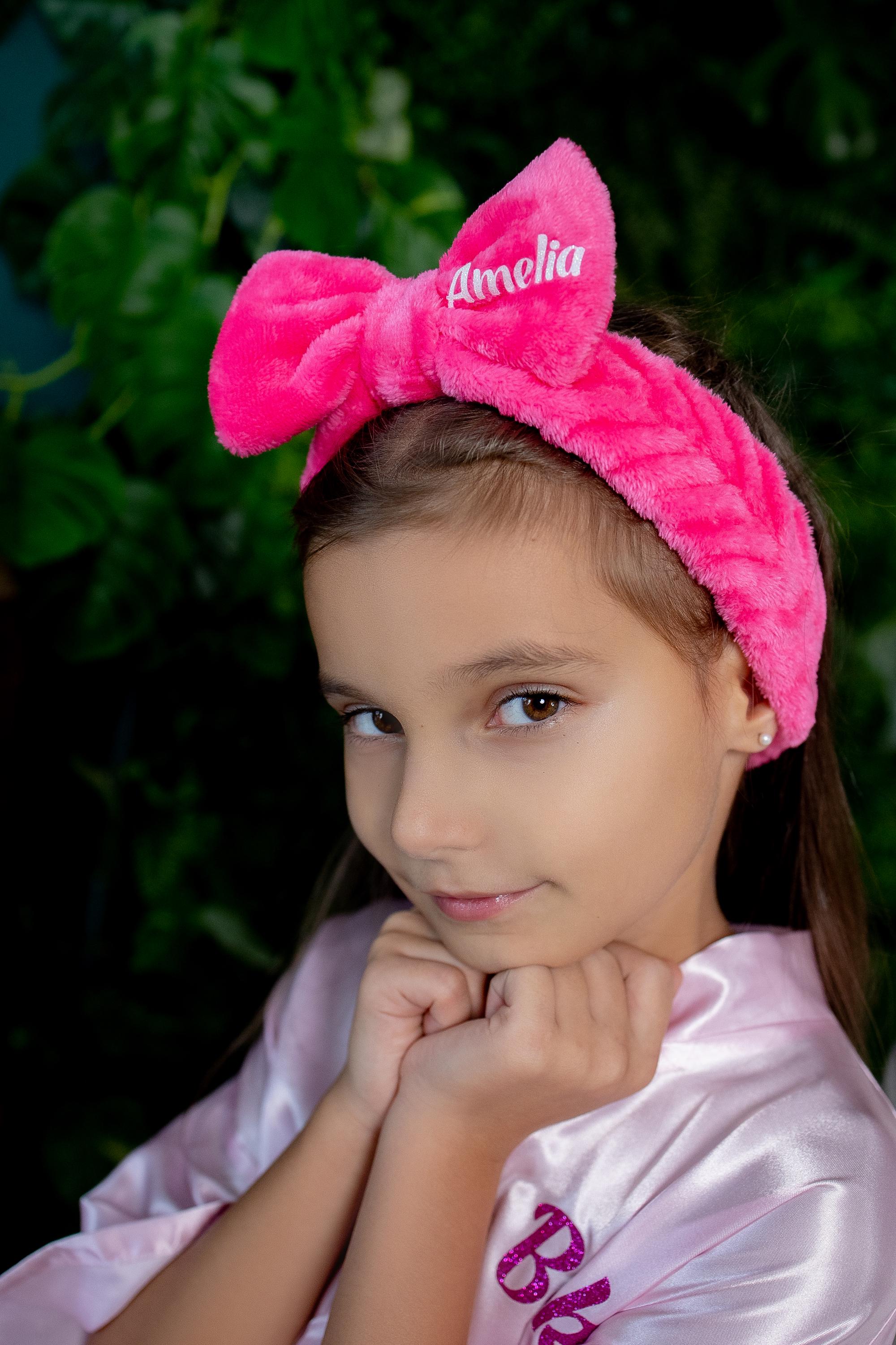 Personalized Kids Spa Headbands: Fluffy Bow, Girls Sleepover Party