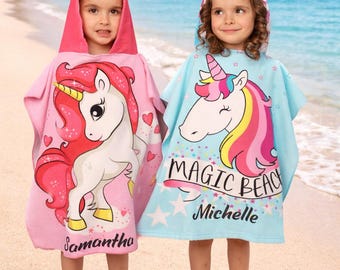 Custom Unicorn Hooded Beach Towel: Personalized Kids Poncho Robe