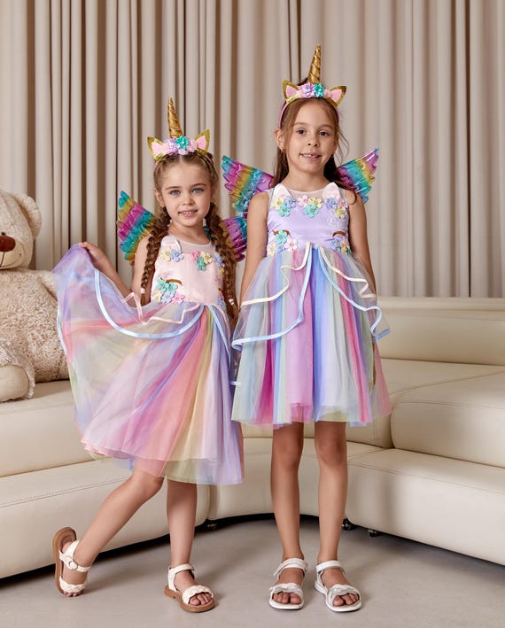 Magical Unicorn Tutu Dress: Rainbow Costume with Wings & Headband - with wings