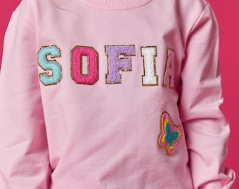 Unique Kids Sweater - Customized Children&#39;s Sweatshirt -Personalized Kids Sweatshirt - Custom Name Design - Personalized Design - Patches