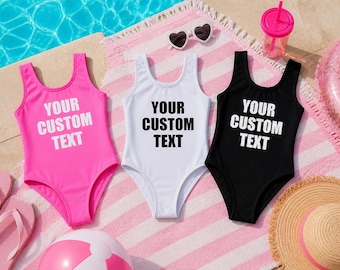 Kids Custom Text Swimsuit, Personalized Kids Swimsuit One Piece, Birthday Outfit, Pool Party Outfit, Matching Best Friends Swimwear