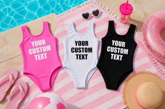 Kids Custom Text Swimsuit, Personalized Kids Swimsuit One Piece, Birthday Outfit, Pool Party Outfit, Matching Best Friends Swimwear