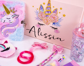 Custom Unicorn Gift, Kids unicorn sleep mask, Magical unicorn gift box, Unicorn gift, Unicorn diary, Kids unicorn tumblers,  Unicorn socks