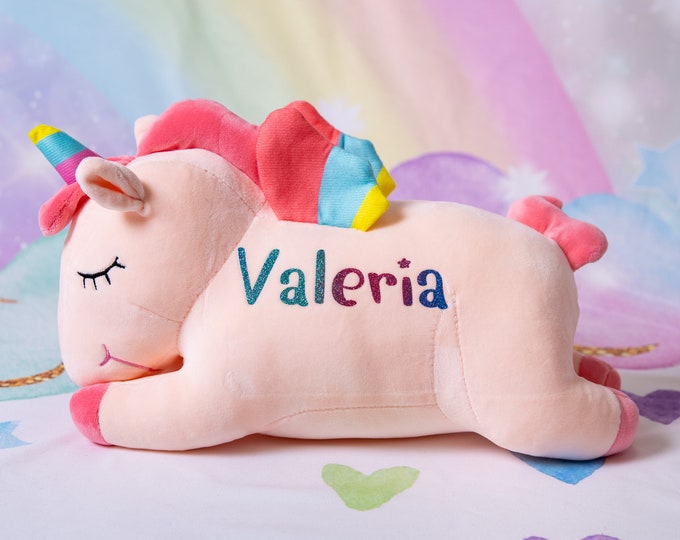 Personalized Unicorn Plushie: Rainbow Mane, Sparkly Horn