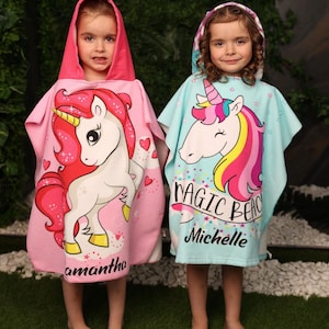 Custom Unicorn Hooded Beach Towel: Personalized Kids Poncho Robe