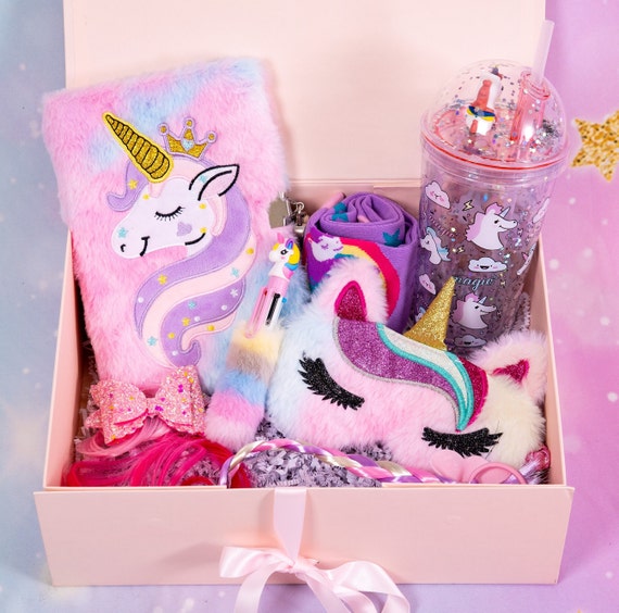 Personalized Unicorn Gift Box: Fluffy Diary, Tumbler & Sleep Mask