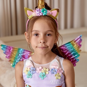 Magical Unicorn Tutu Dress for Kids with Wings, and Headband, Rainbow Unicorn Dress, Unicorn Birthday dress, Custom Dress, Unicorn Costume