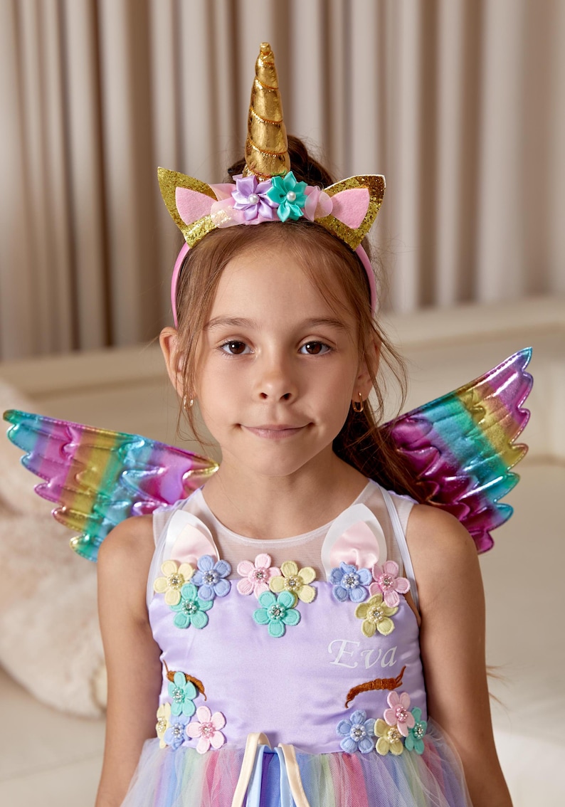 Magical Unicorn Tutu Dress for Kids with Wings, and Headband, Rainbow Unicorn Dress, Unicorn Birthday dress, Custom Dress, Unicorn Costume