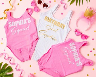 Birthday Girl Swimsuit Personalized, Kids Custom One Piece Swimwear, Girls Birthday Squad Matching Outfits, Pool Party Swimsuits -bold+al