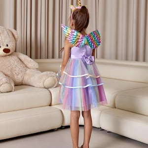 Magical Unicorn Tutu Dress for Kids with Wings, and Headband, Rainbow Unicorn Dress, Unicorn Birthday dress, Custom Dress, Unicorn Costume