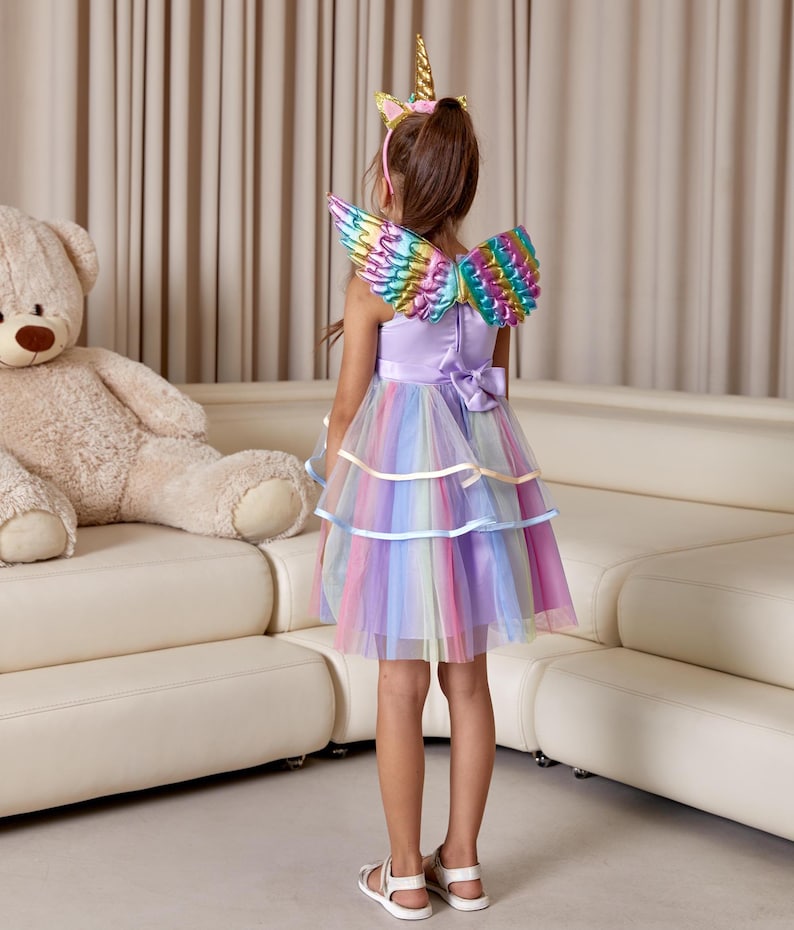 Magical Unicorn Tutu Dress for Kids with Wings, and Headband, Rainbow Unicorn Dress, Unicorn Birthday dress, Custom Dress, Unicorn Costume