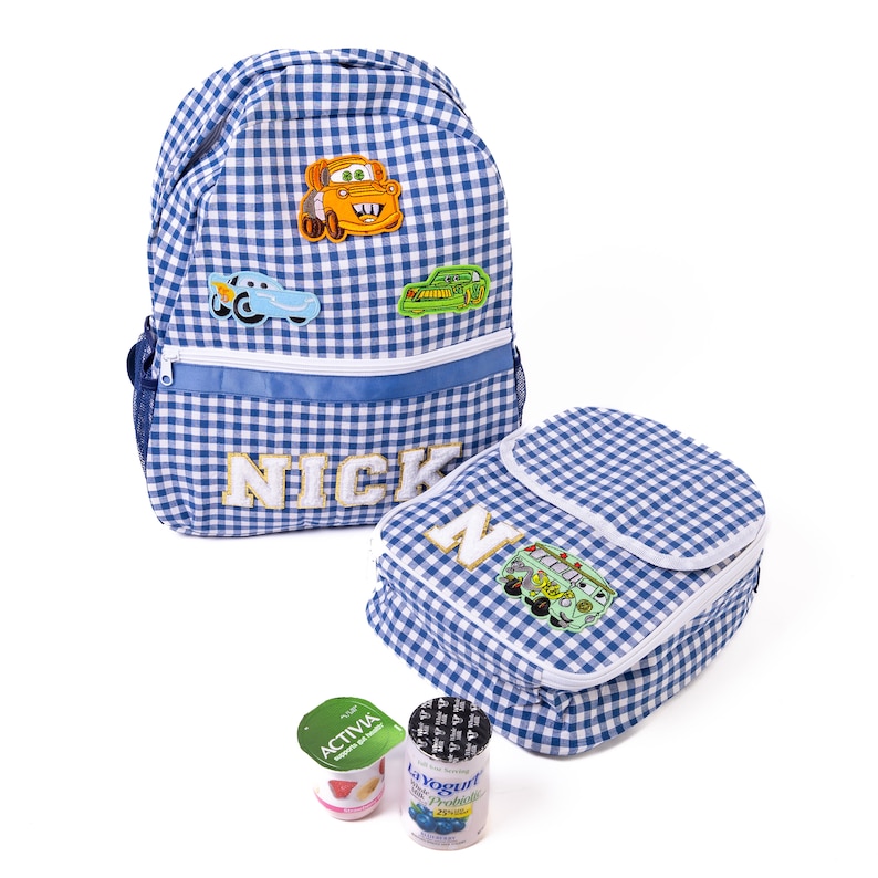 Personalized Plaid Backpack & Lunch Box: Custom Chenille Name Patches ...