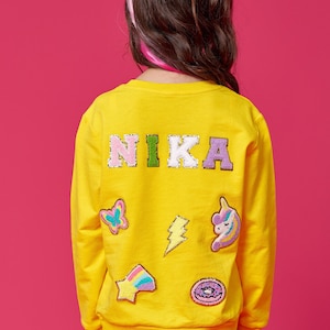 Custom Name Kids Sweatshirt, Unicorn Sweatshirt, Little Girl gifts, Personalized sweatshirts, Cotton Kids Sweater, Kids custom gift -Patches