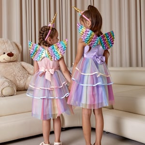 Magical Unicorn Tutu Dress for Kids with Wings, and Headband, Rainbow Unicorn Dress, Unicorn Birthday dress, Custom Dress, Unicorn Costume