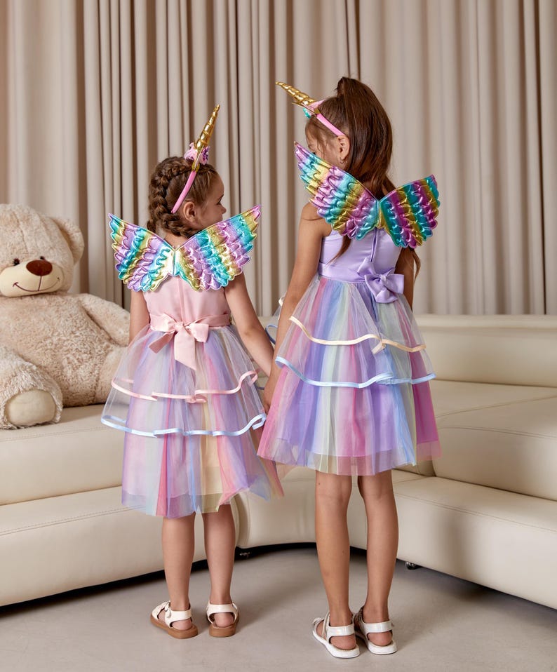 Magical Unicorn Tutu Dress for Kids with Wings, and Headband, Rainbow Unicorn Dress, Unicorn Birthday dress, Custom Dress, Unicorn Costume