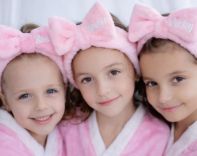Personalized Kids Spa Headband: Soft Bow, Sleepover Party Favors