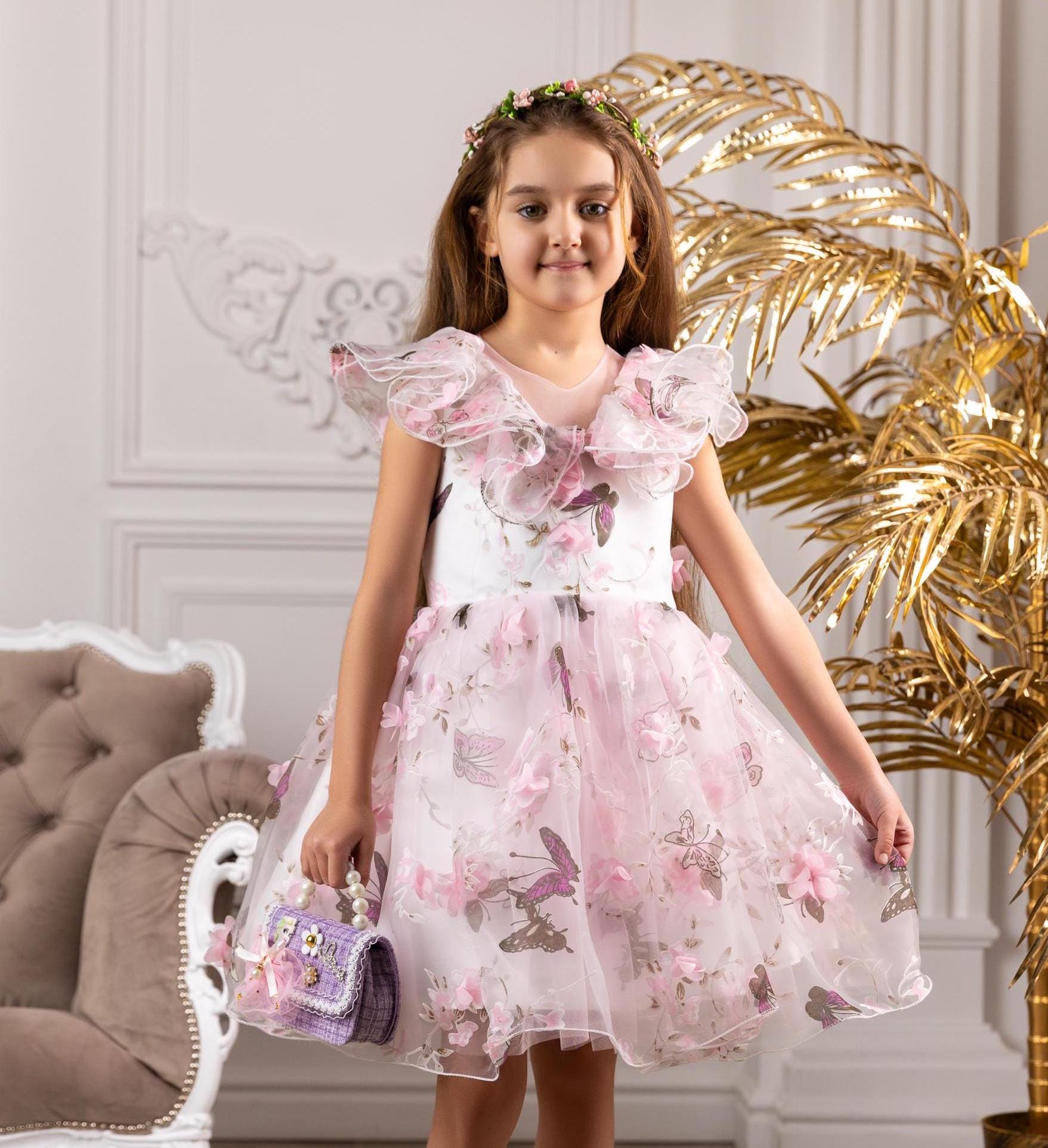 Floral 3D Tulle Flower Girl Dress: Butterfly Princess Ruffle