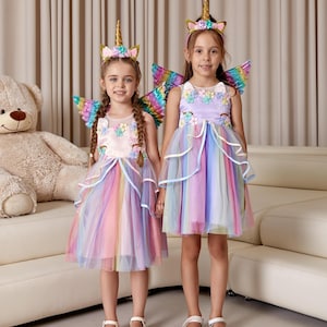 Magical Unicorn Tutu Dress for Kids with Wings, and Headband, Rainbow Unicorn Dress, Unicorn Birthday dress, Custom Dress, Unicorn Costume