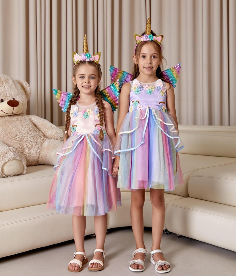 Magical Unicorn Tutu Dress for Kids with Wings, and Headband, Rainbow Unicorn Dress, Unicorn Birthday dress, Custom Dress, Unicorn Costume