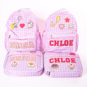 Personalized Plaid Backpack and Lunch Box: Custom Chenille Patch Name