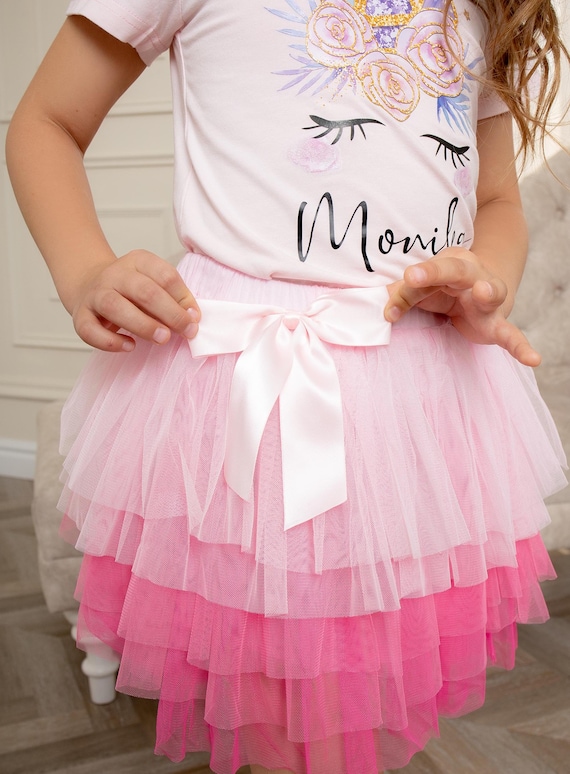 Personalized Unicorn Birthday Tutu Set: Girls Pink T-shirt Skirt