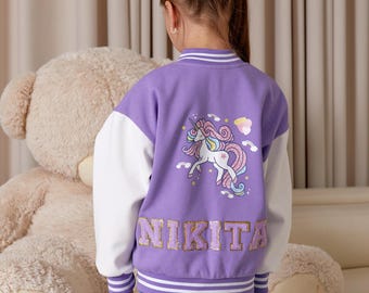 Kids Personalized Unicorn Varsity Jacket: Custom Letterman Style
