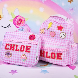 Plaid Personalized Backpack and Lunch Box: Custom Name Chenille Patch