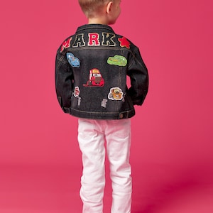 Boys Personalized Jacket, Custom Denim Jacket, Patches Name Jean Jacket, Birthday gift for Boys, Jacket with cars, Kids Personalized gift