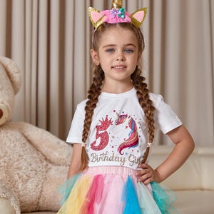 Birthday Rainbow Tutu Skirt Set, Unicorn Kids Birthday Set with Horn t-shirt and Tutu skirt, Unicorn Birthday Dress, Unicorn Party Outfit