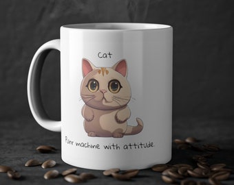 Purr machine with attitude - gifts for cat lovers, Mug for a cat lover, funny mugs, funny gifts, christmas gift, birthday gift, mug, cat