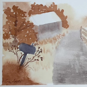 Cassetta postale 11x7" Dipinto ad acquerello rustico originale, acquerello contemporaneo su carta pesante, opera d'arte originale minimalista a tema country