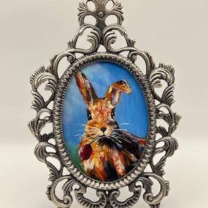 Framed Rabbit Art Print: Ornate Cottagecore Bunny Oil Painting Reproduction